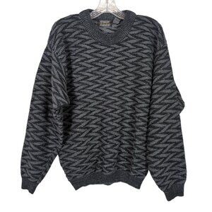 Vintage Street Closed‎ Black Gray Men’s Sweater Sz M Textured 3D Chevron ZigZag